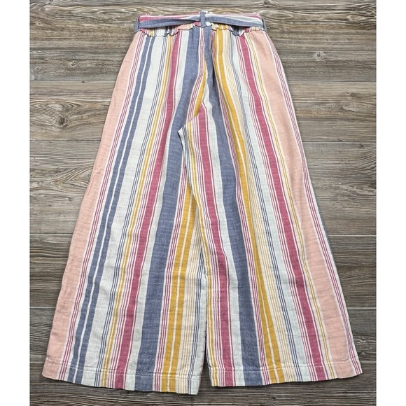 a.n.a Linen Blend Pants Belted Cropped Wide Leg Stripe S Coastal Resort Beach - Picture 9 of 12